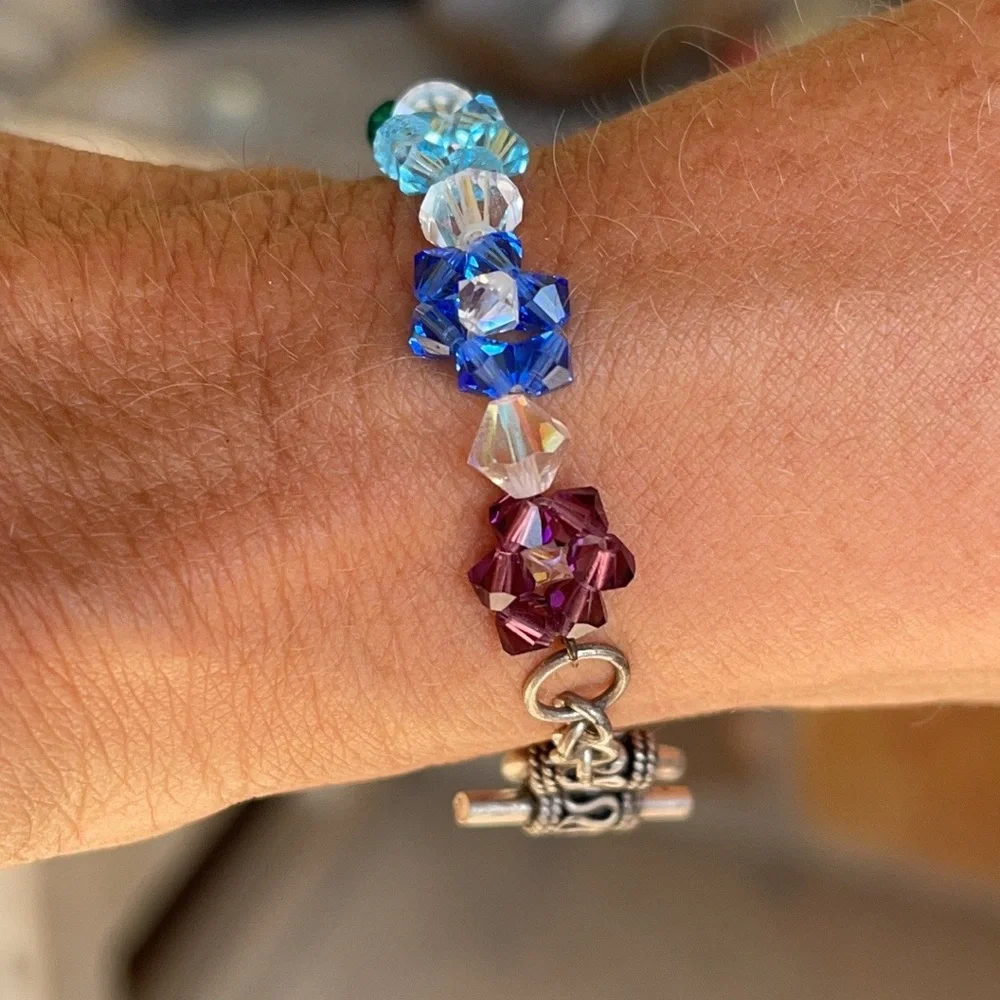 Handmade Swarovski Crystal flower rainbow pride bracelet - Picture 13 of 14